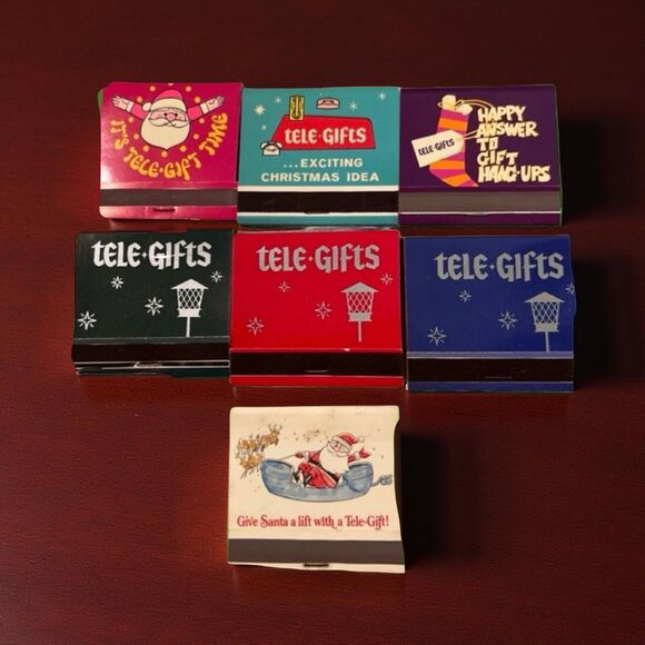 7 Vintage Xmas Tele Gift Matchbooks “Give Santa A Lift With Tele Gift” Unstruck - Picture 1 of 3